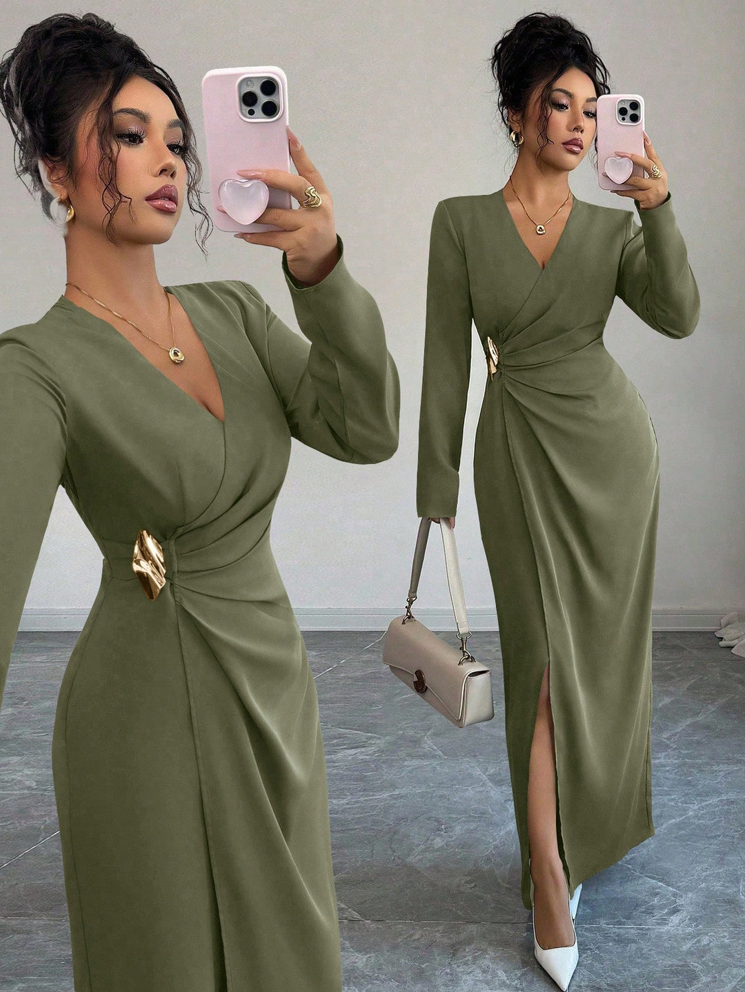Rochie maxi SHEIN, kaki