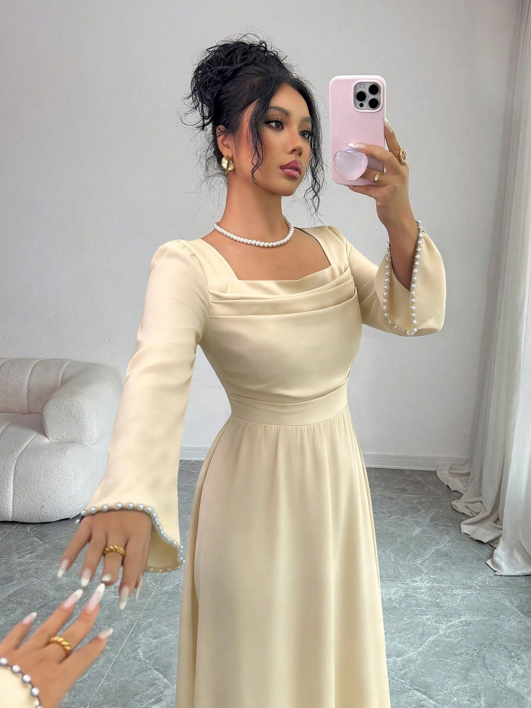 Rochie maxi SHEIN, crem