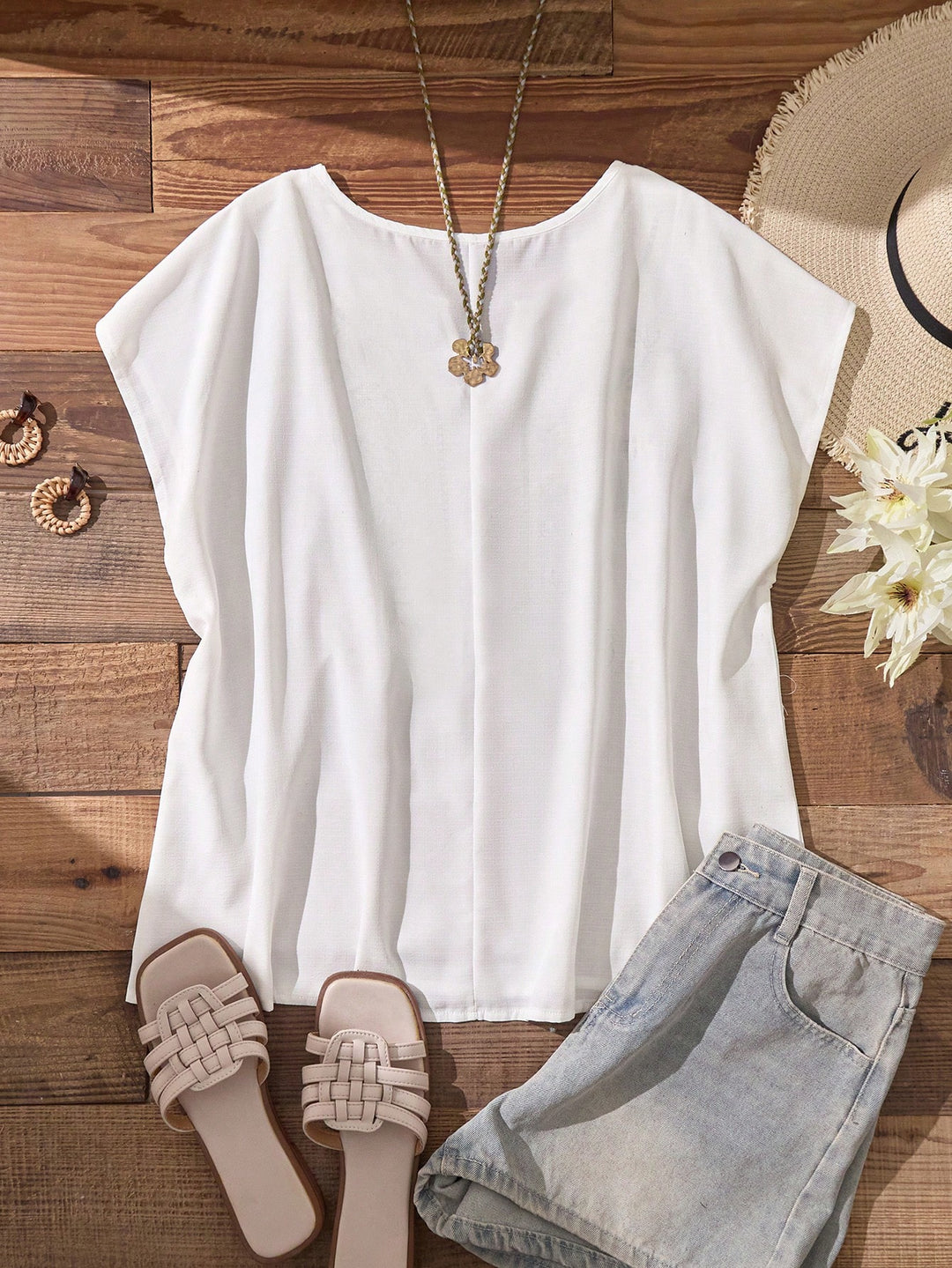 Cămașă cu mânecă scurtă SHEIN, alb