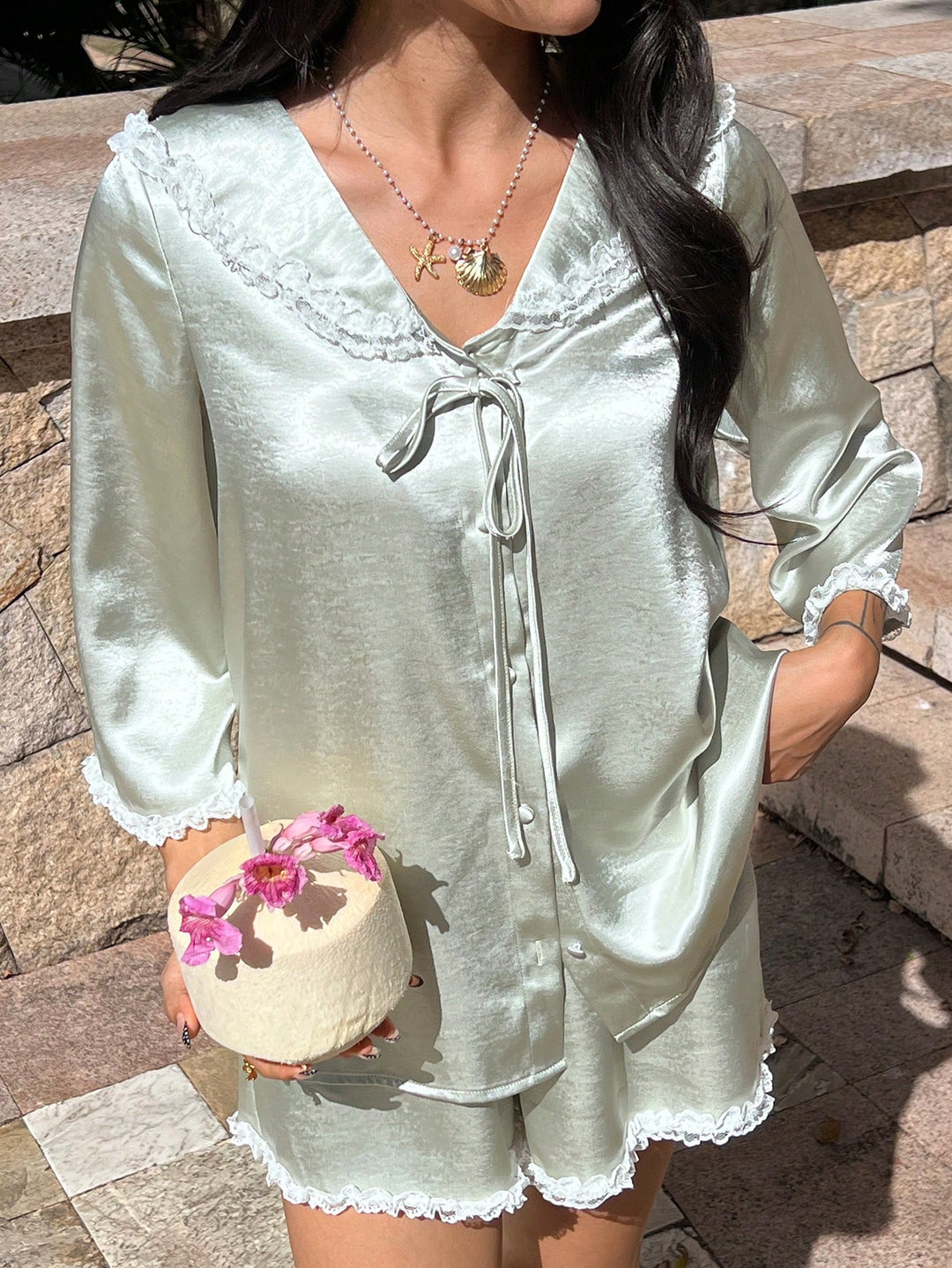 Compleu pijamale SHEIN, verde