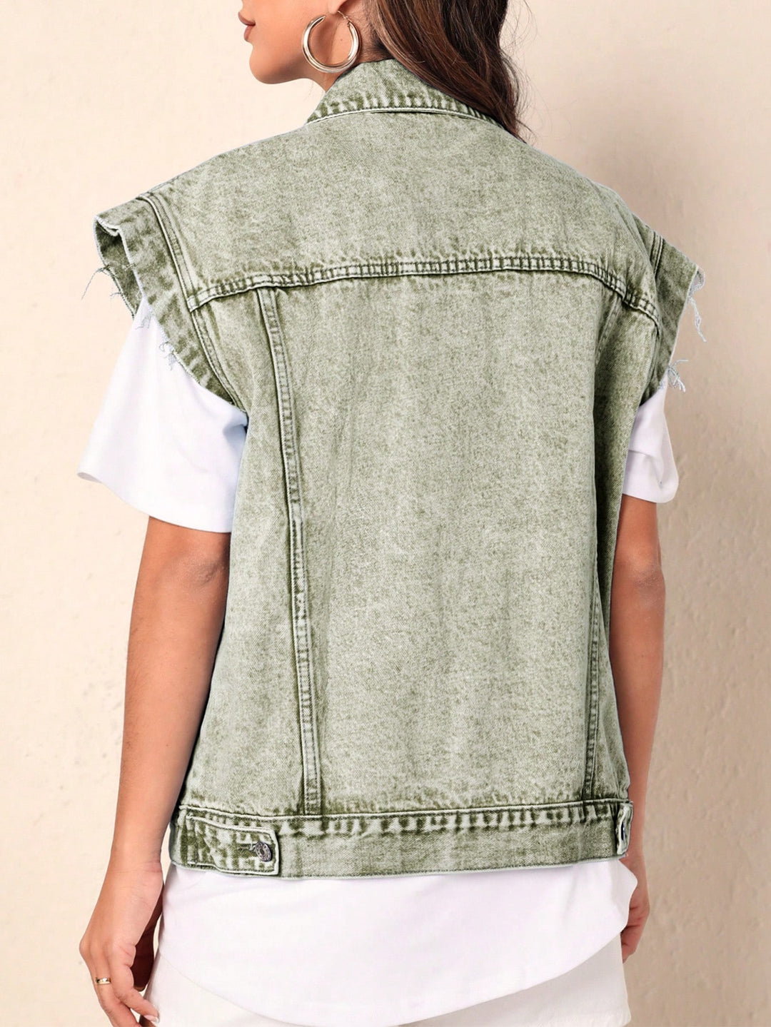 Jachetă din denim fără mâneci SHEIN, verde