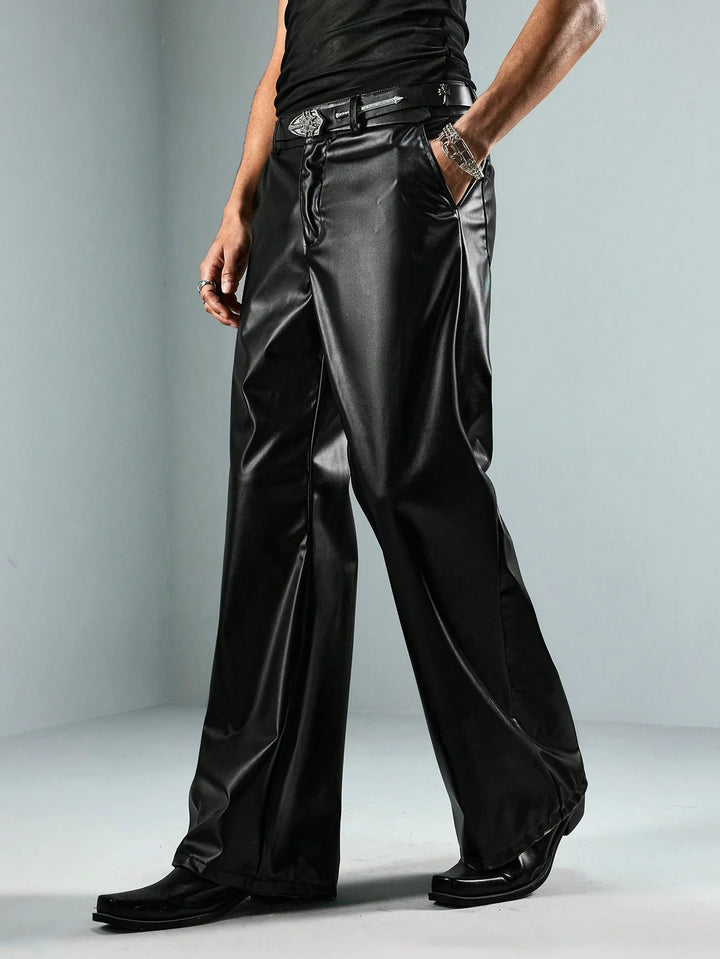 Pantaloni imitație de piele SHEIN, negru