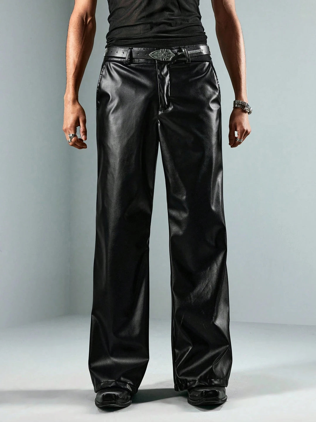 Pantaloni imitație de piele SHEIN, negru