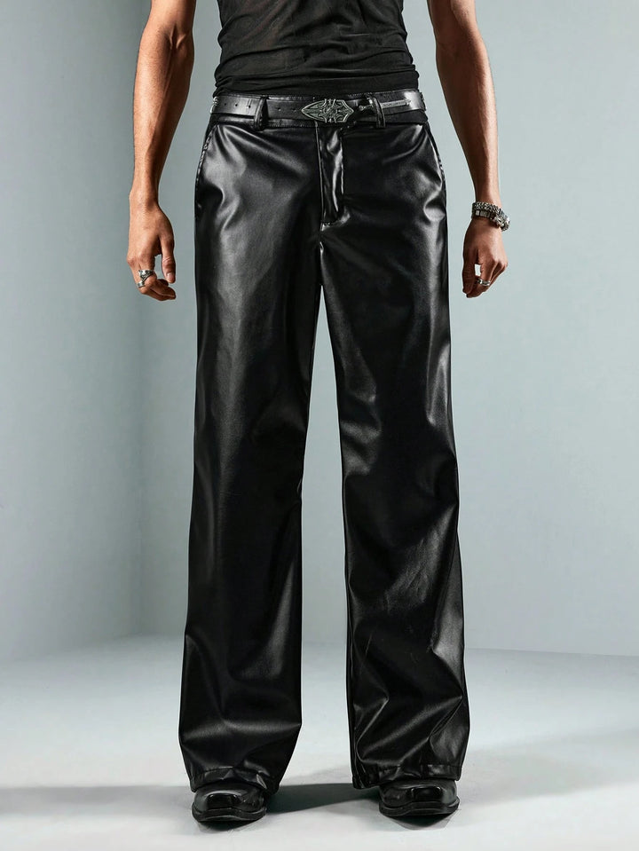 Pantaloni imitație de piele SHEIN, negru