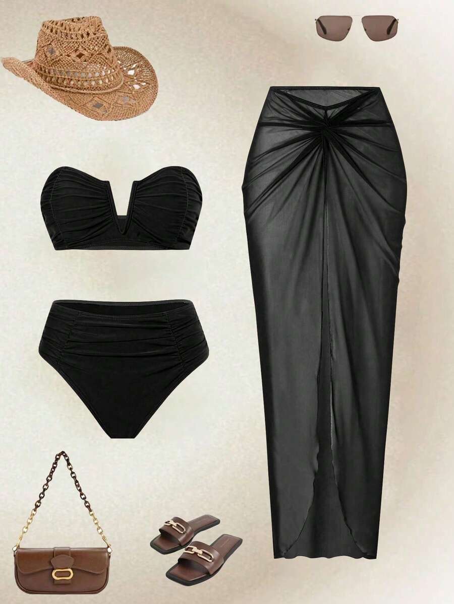 Set costum de baie SHEIN, negru