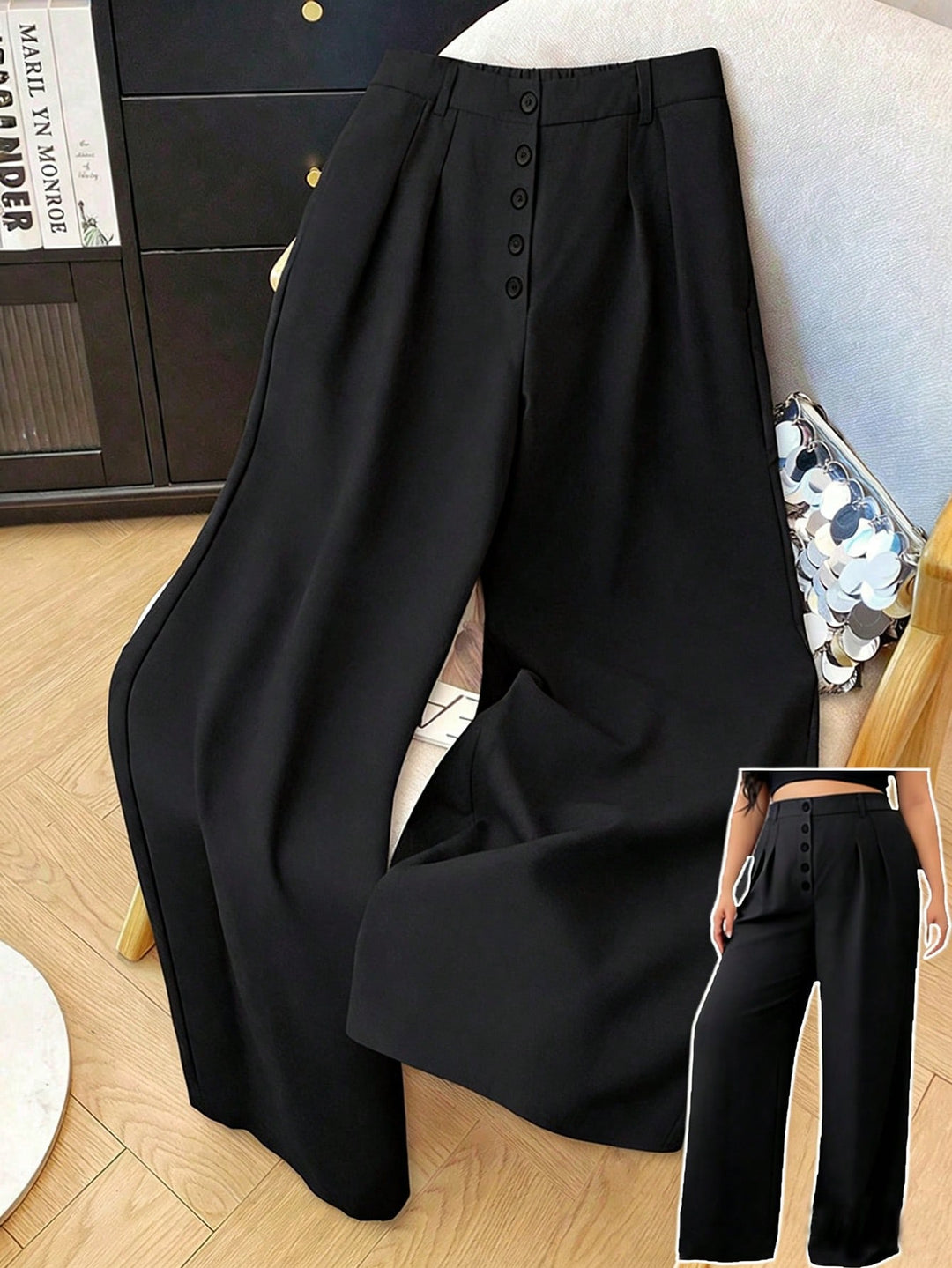 Pantalon de costum SHEIN, negru