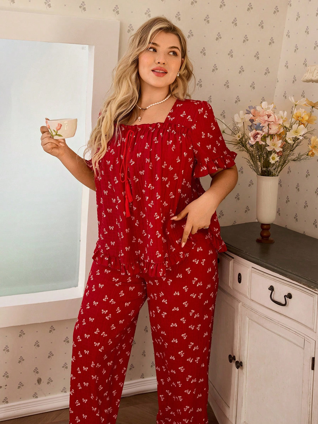 Set pijamale SHEIN, roșu