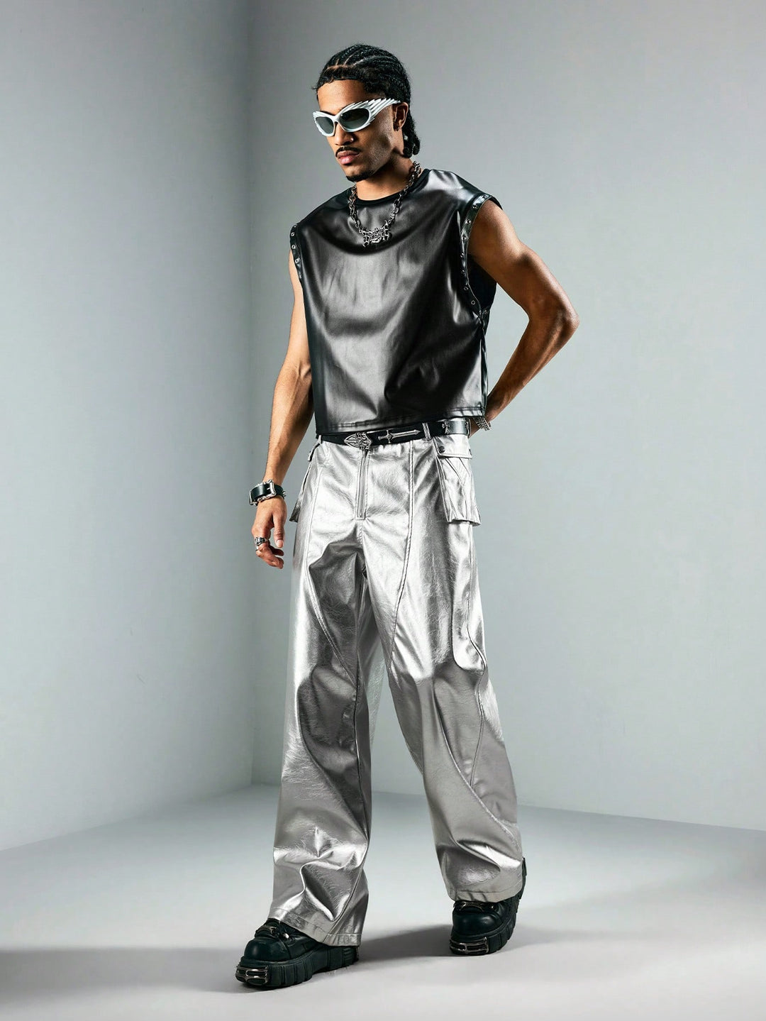 Pantalon SHEIN, argintiu