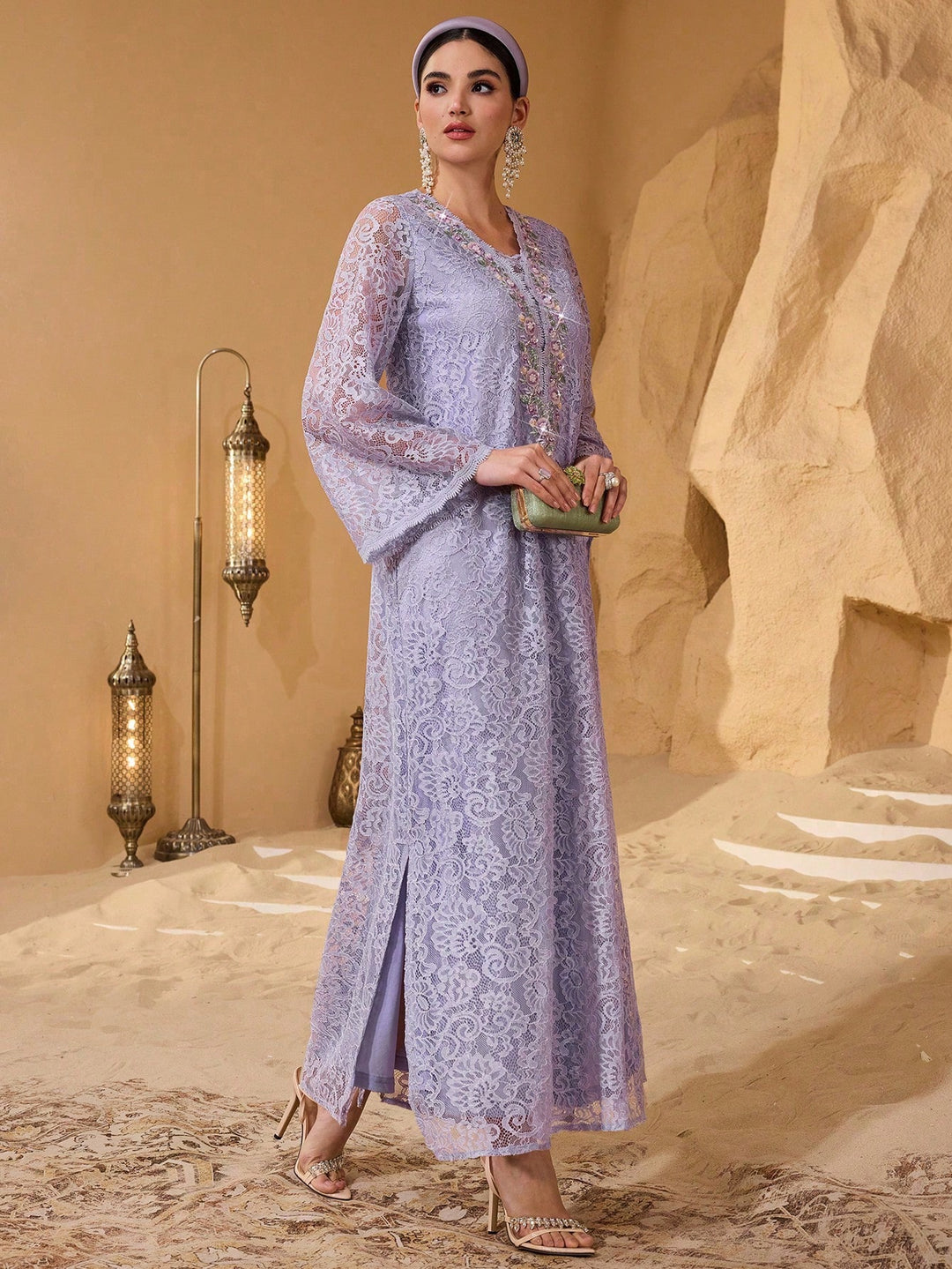 Set caftan și jalabiya SHEIN, mov