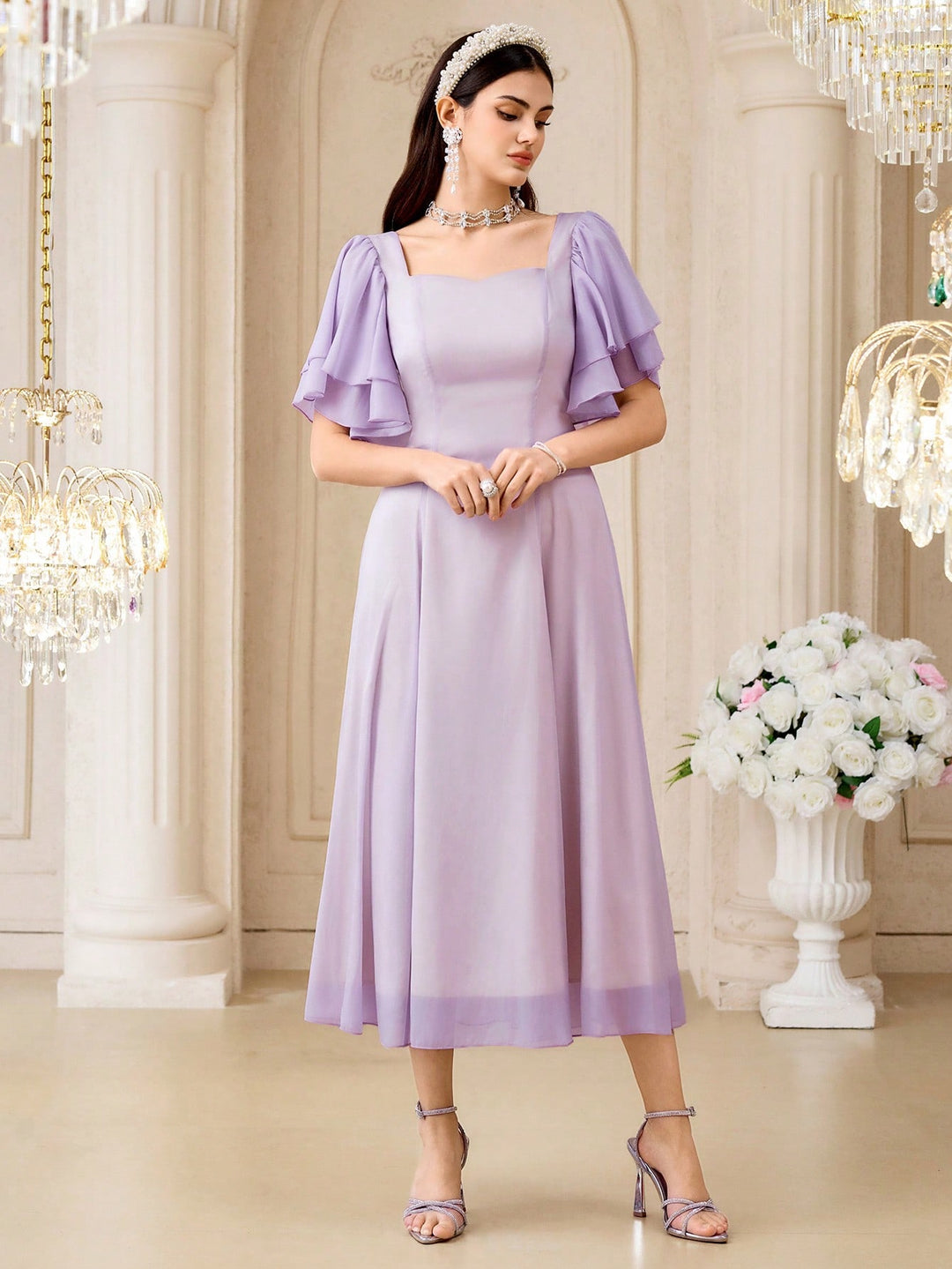 SHEIN lila midi ruha