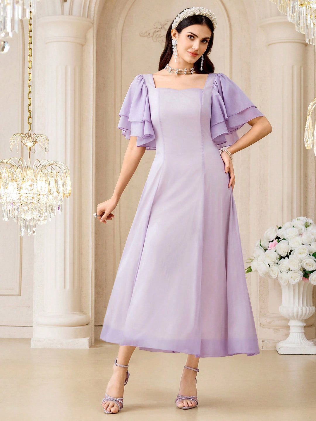 SHEIN lila midi ruha