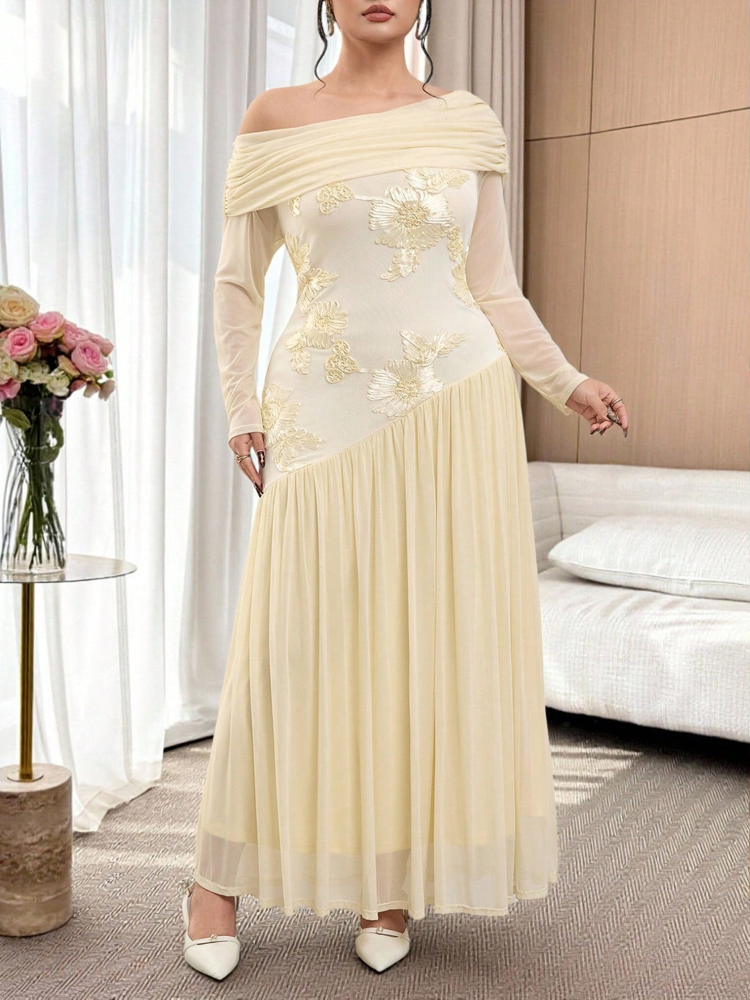 Rochie maxi SHEIN, crem