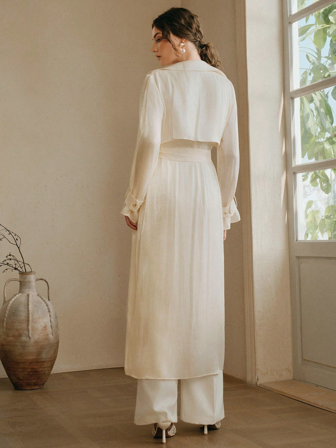 Cardigan lung SHEIN, crem