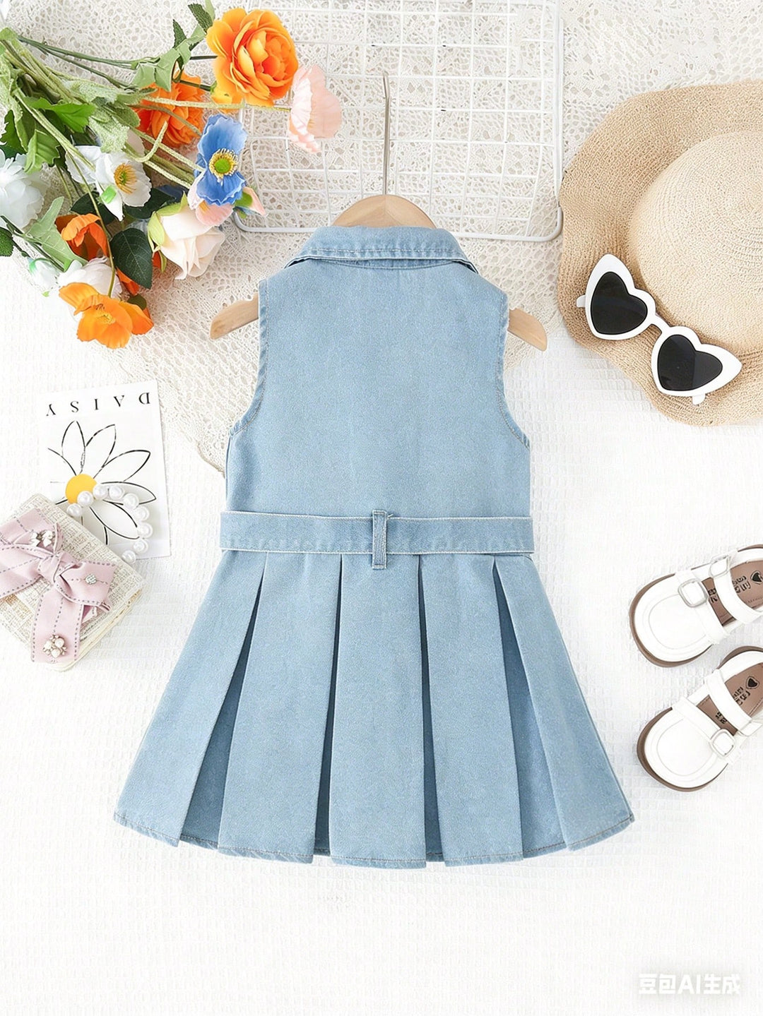 Rochie din denim pentru copii SHEIN, albastru