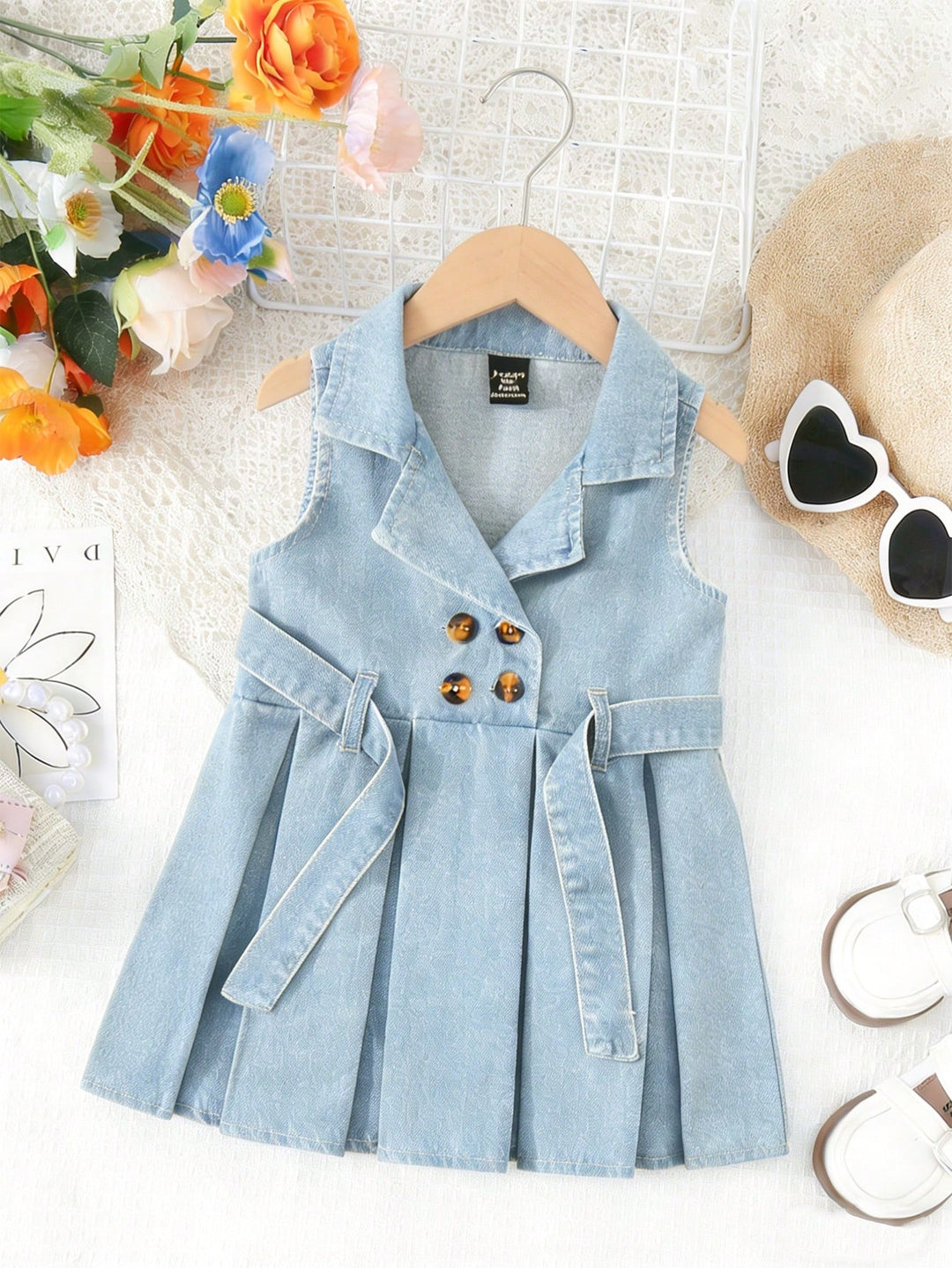 Rochie din denim pentru copii SHEIN, albastru