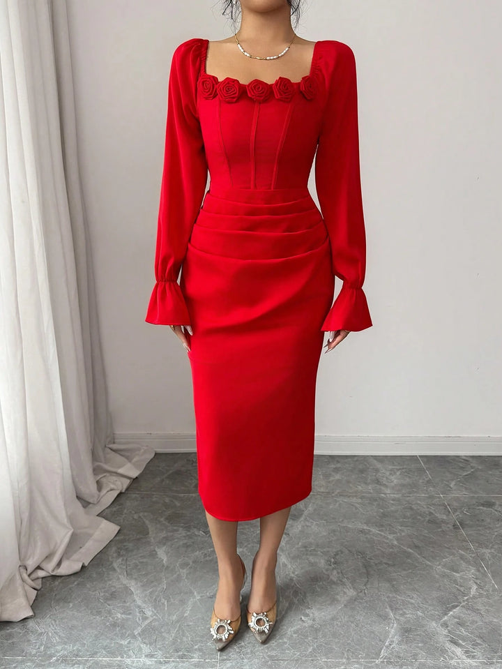 SHEIN midi ruha, piros
