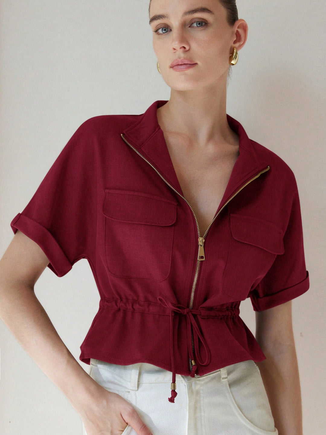 Tricou cu mâneci scurte SHEIN, vișiniu