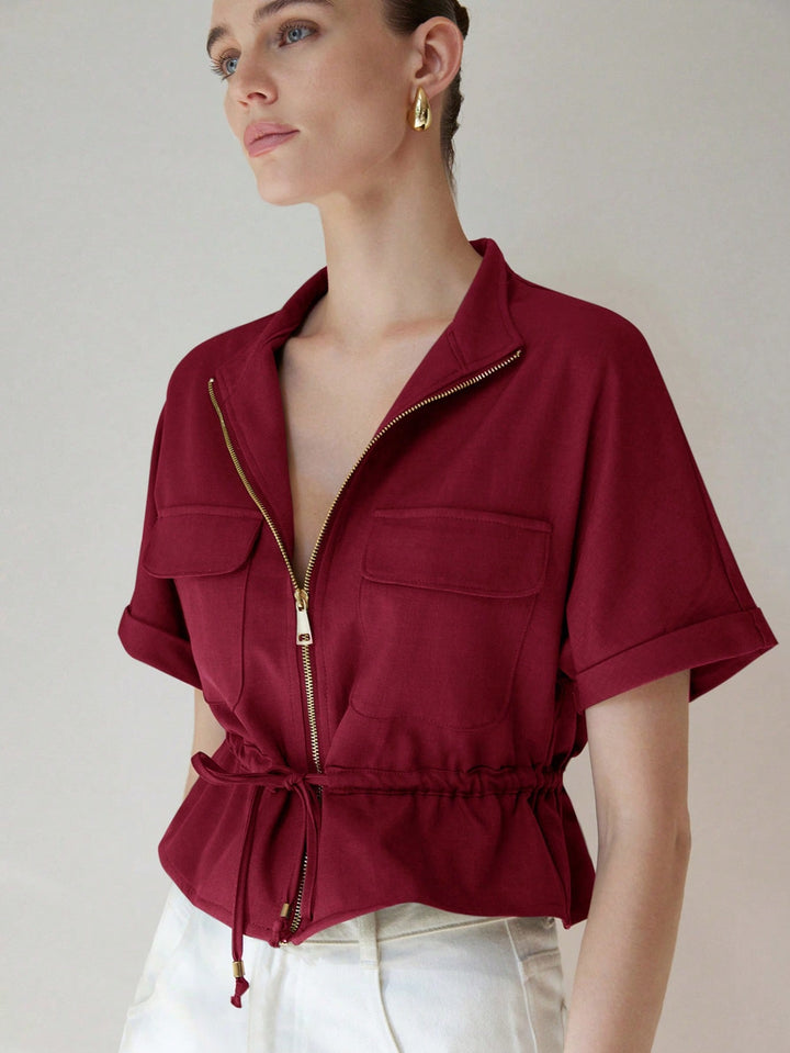 Tricou cu mâneci scurte SHEIN, vișiniu
