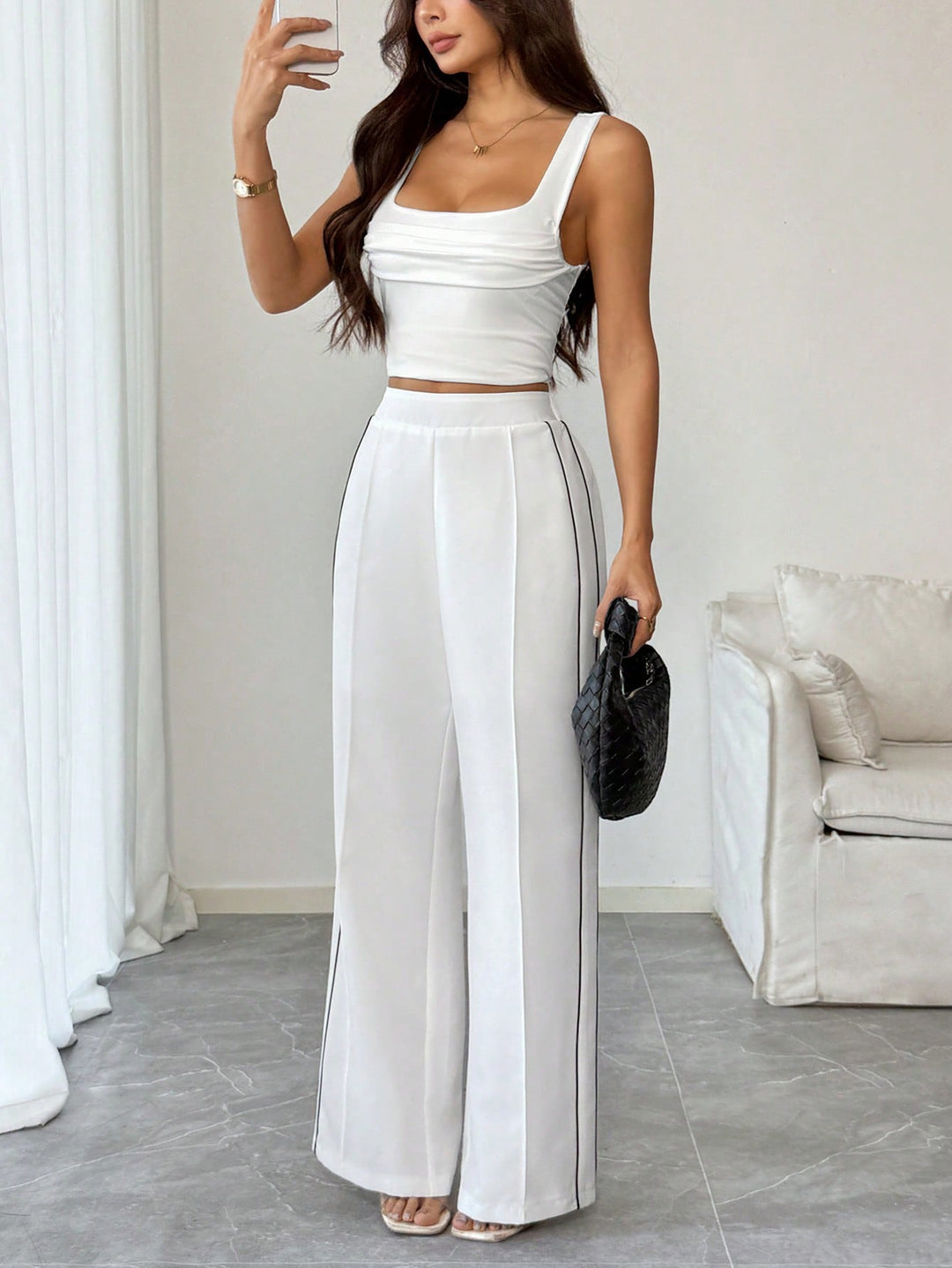 Pantaloni SHEIN, alb