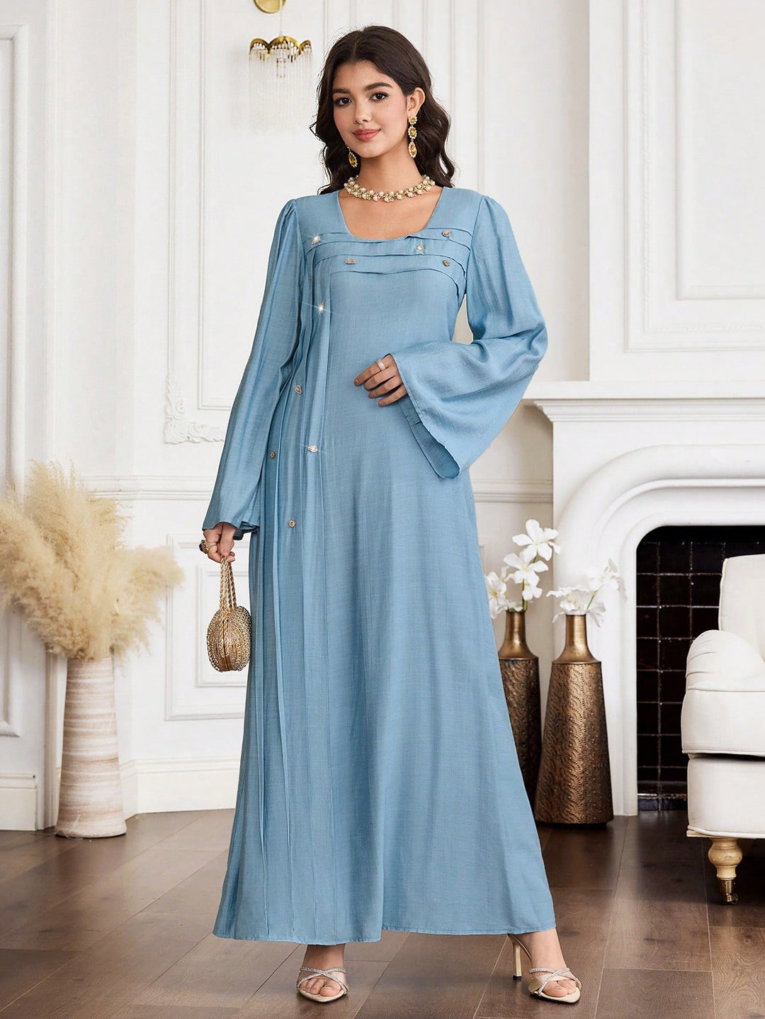 Set caftan și jalabiya SHEIN, albastru