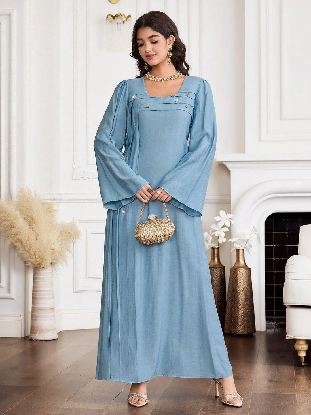Set caftan și jalabiya SHEIN, albastru
