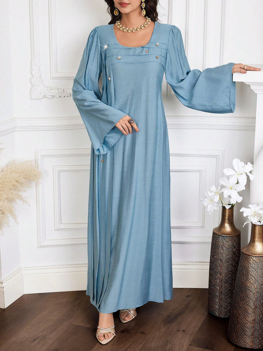 Set caftan și jalabiya SHEIN, albastru