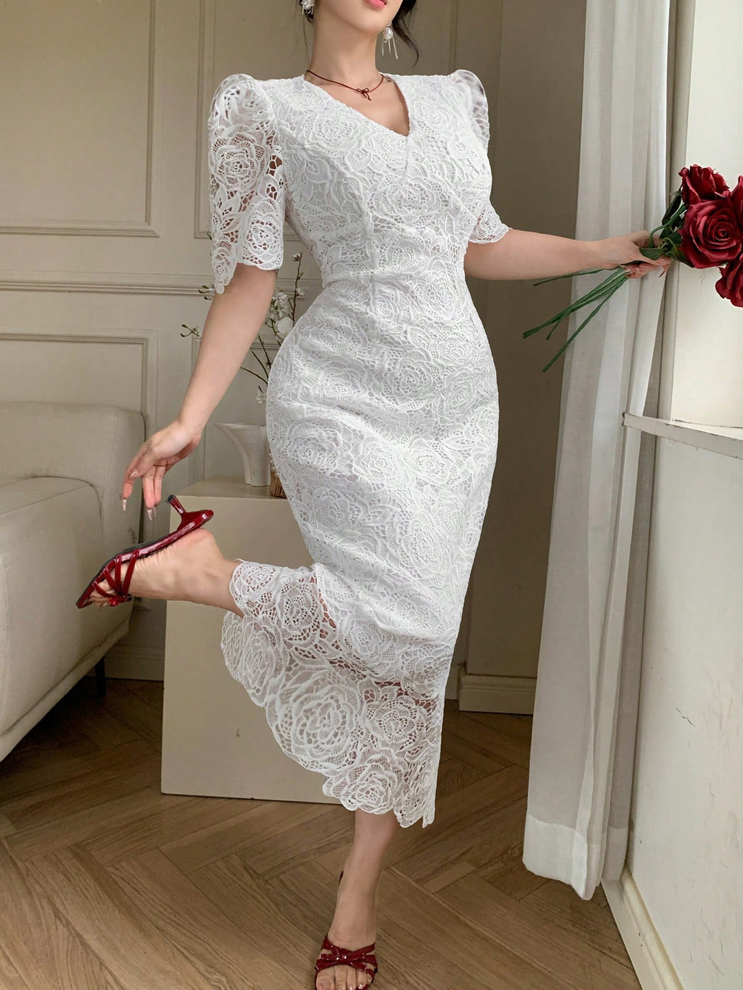 Rochie midi SHEIN, alb