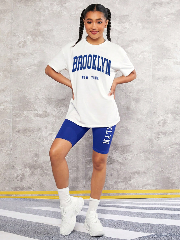 Set tricou și pantaloni scurți SHEIN, albastru