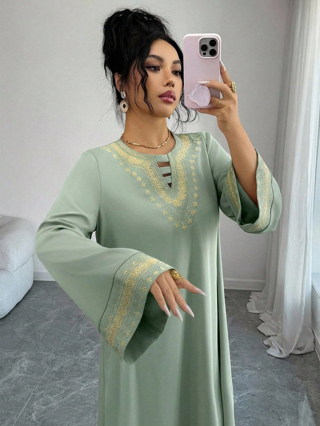 Set caftan și jalabiya SHEIN, verde