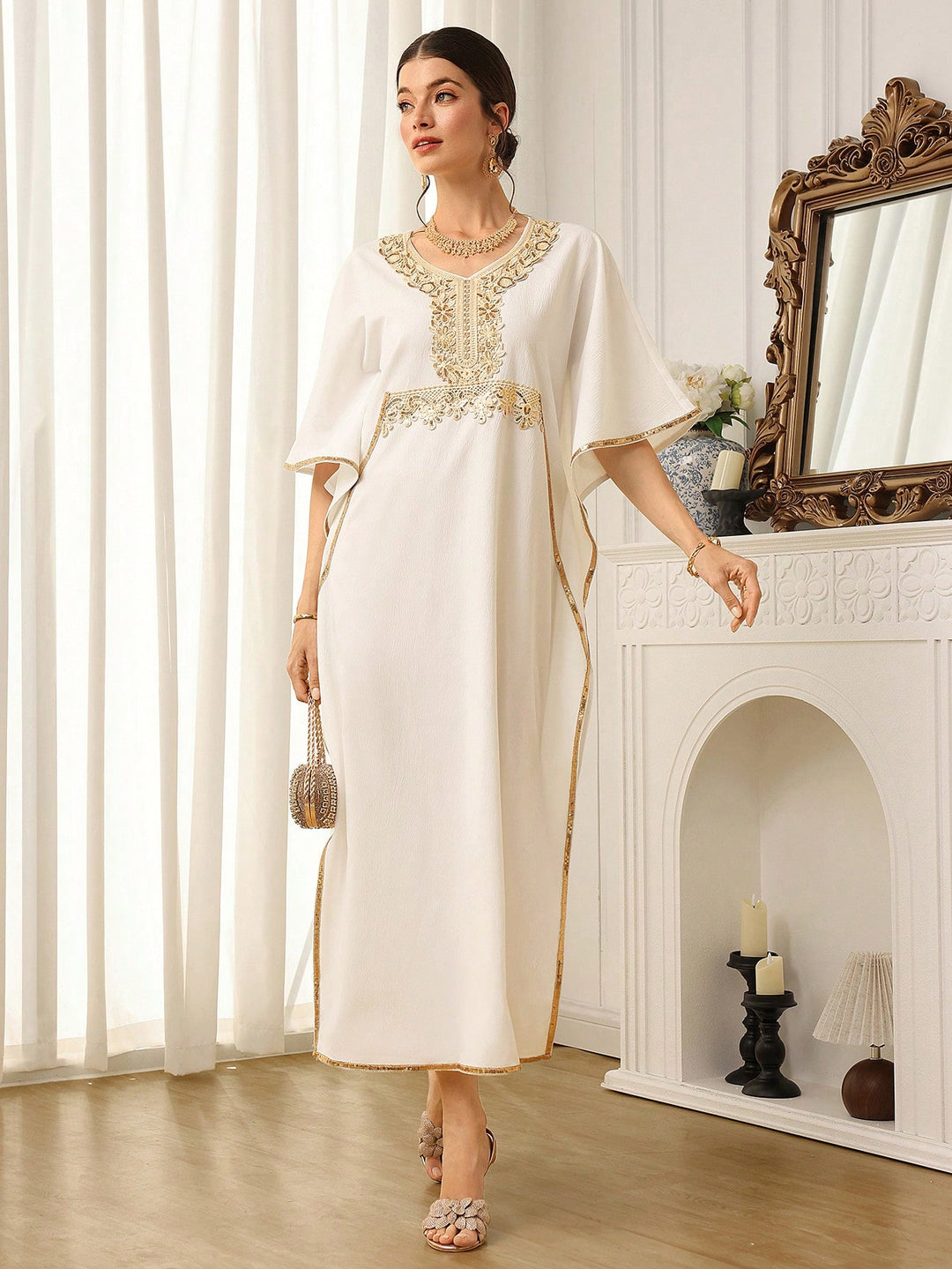 Set caftan și jalabiya SHEIN, alb