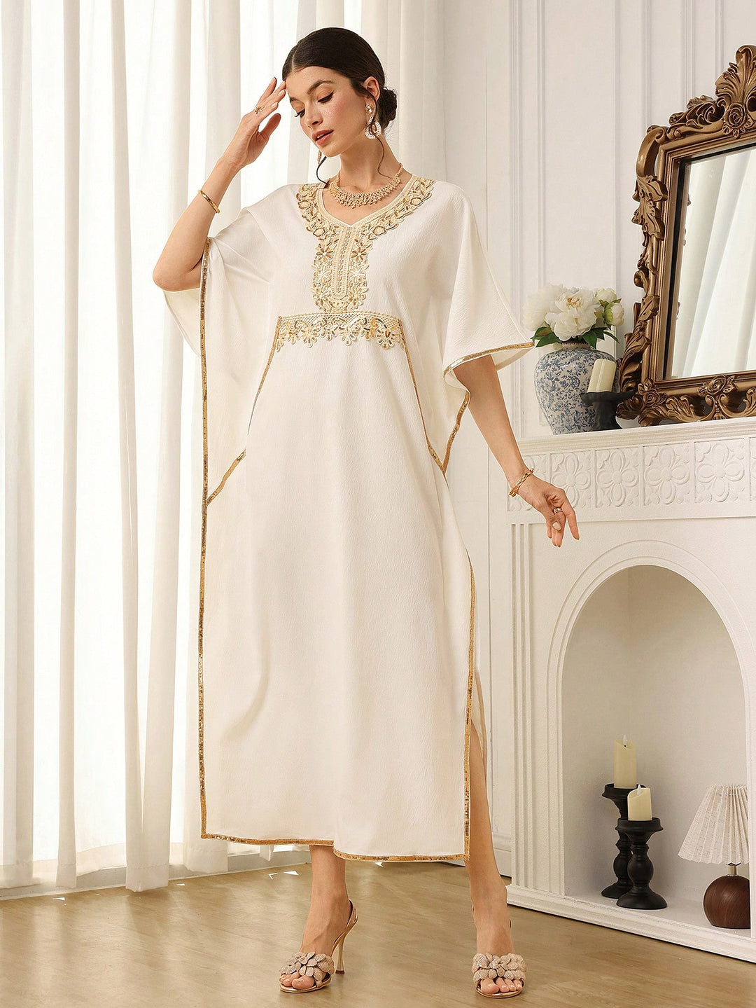 Set caftan și jalabiya SHEIN, alb
