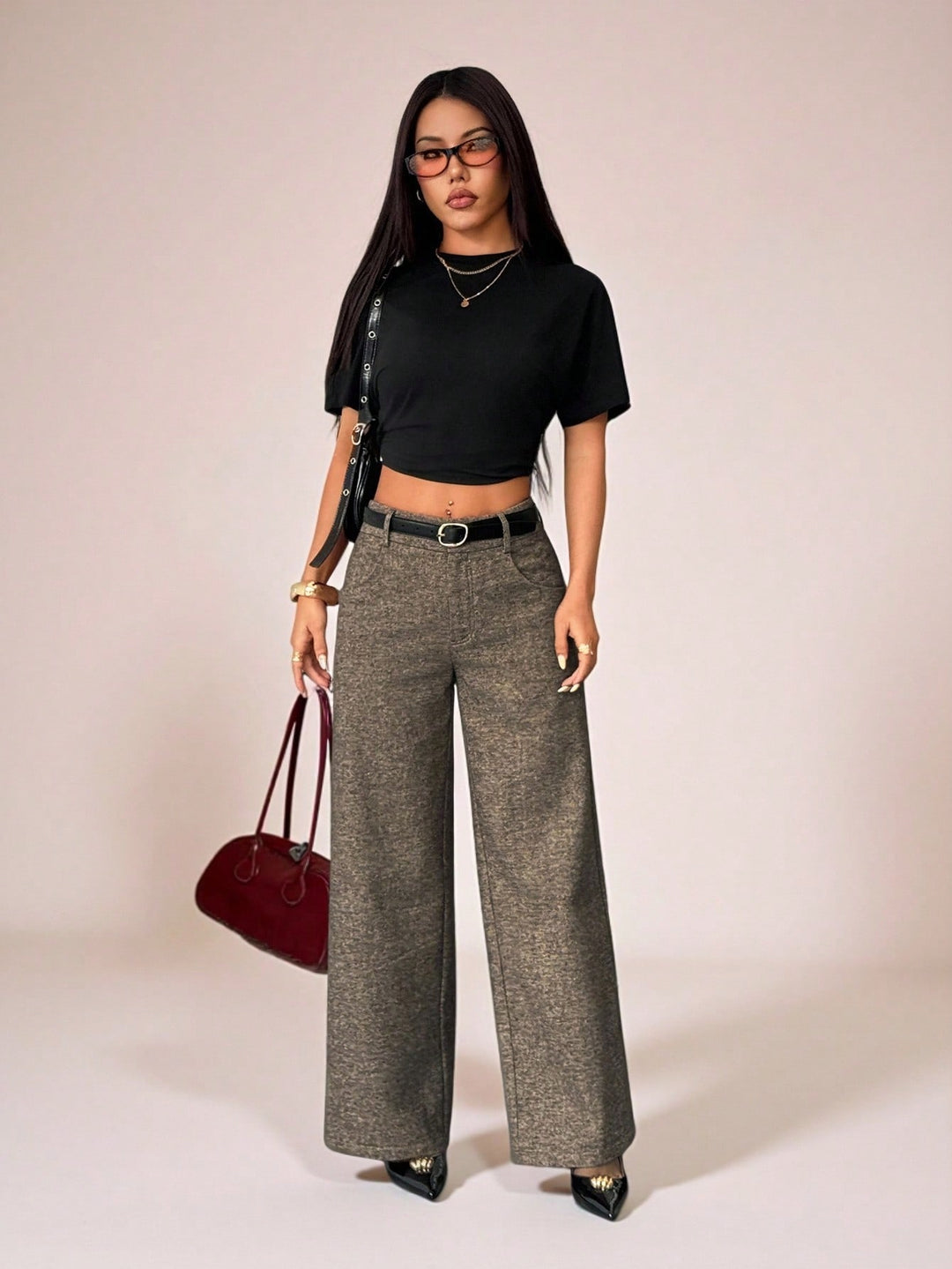 Pantaloni SHEIN, maro