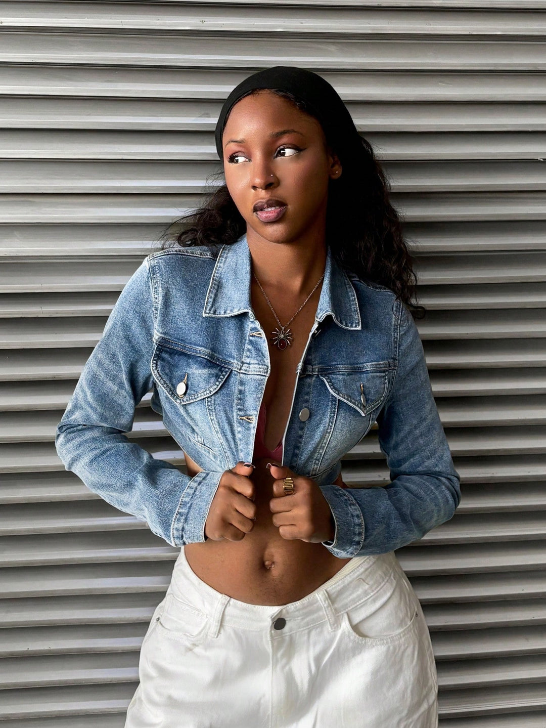 Jachetă denim cropped SHEIN, albastru