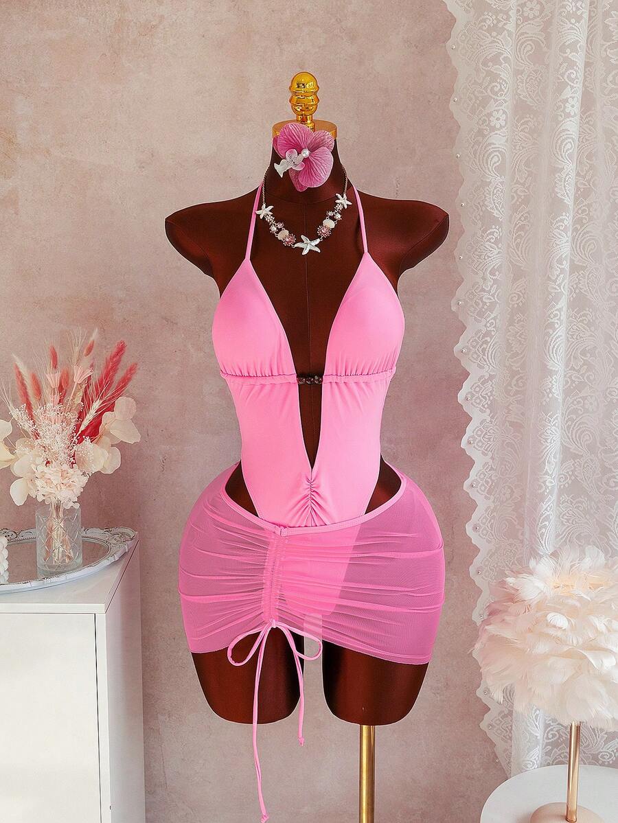 Set costum de baie SHEIN, roz