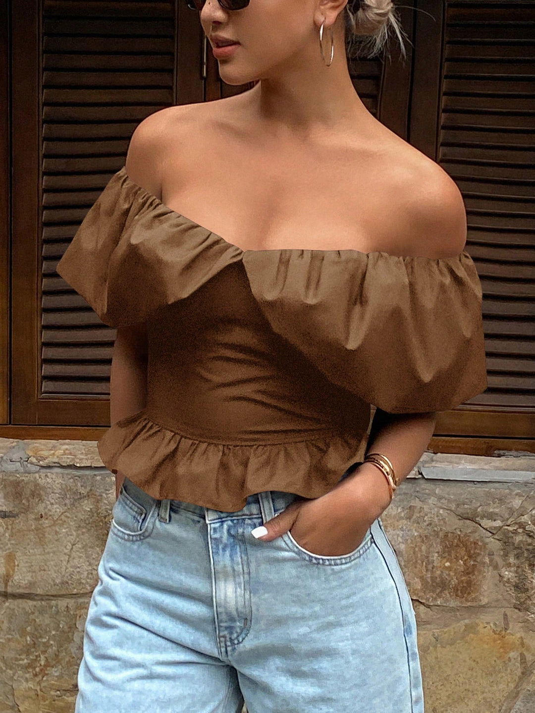Bluza cropped SHEIN, maro
