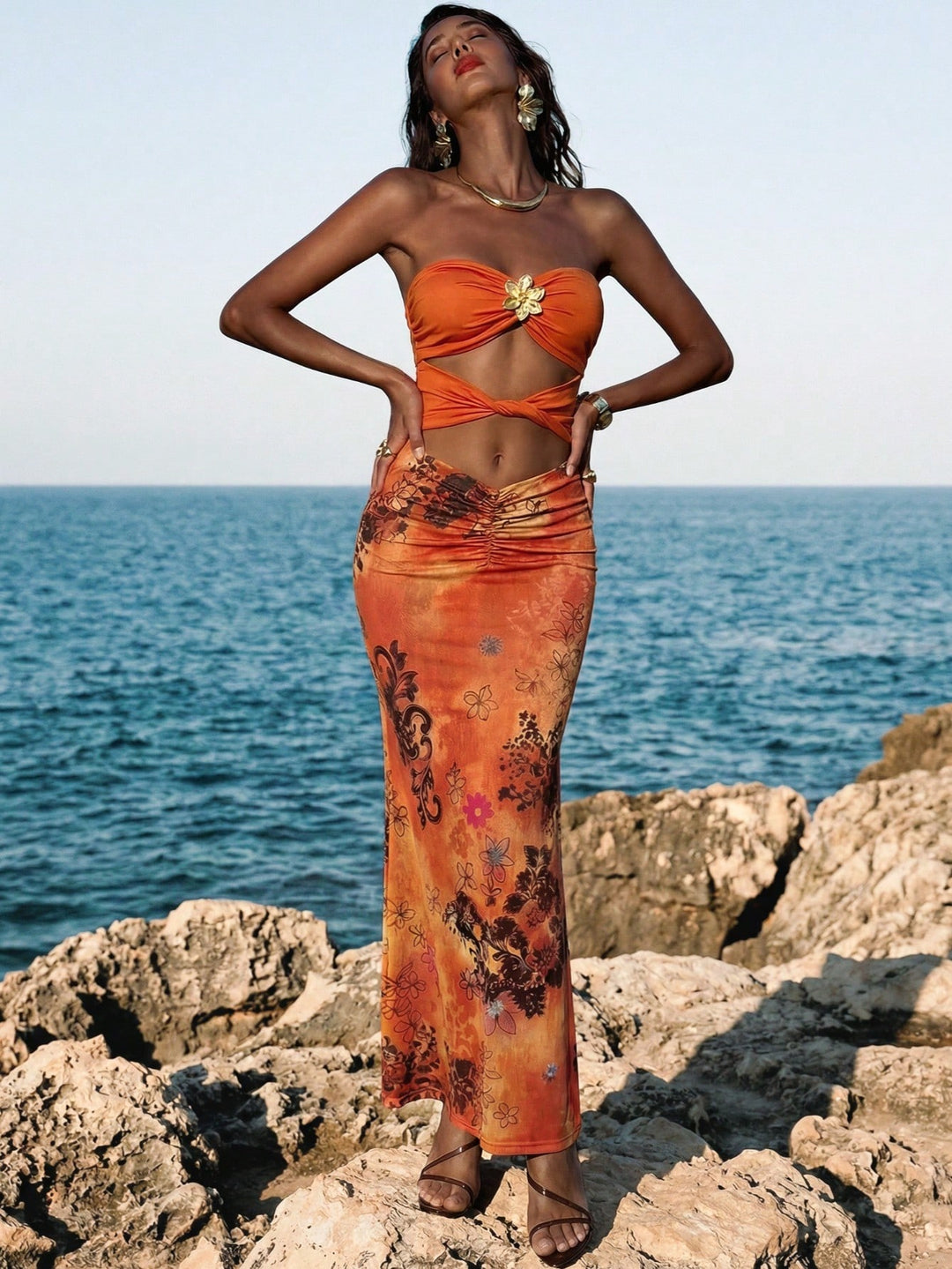 Rochie maxi SHEIN, portocaliu