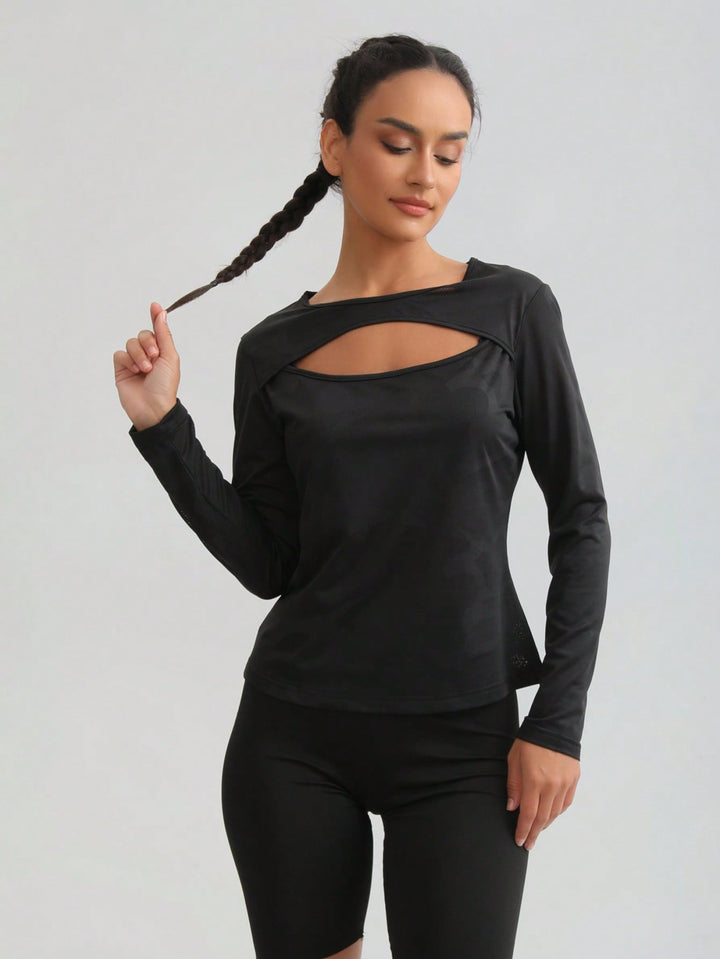 Tricou cu mâneci lungi SHEIN, negru