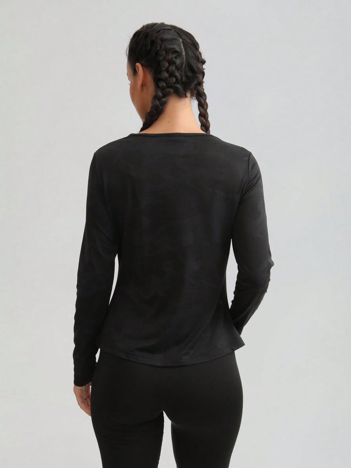 Tricou cu mâneci lungi SHEIN, negru