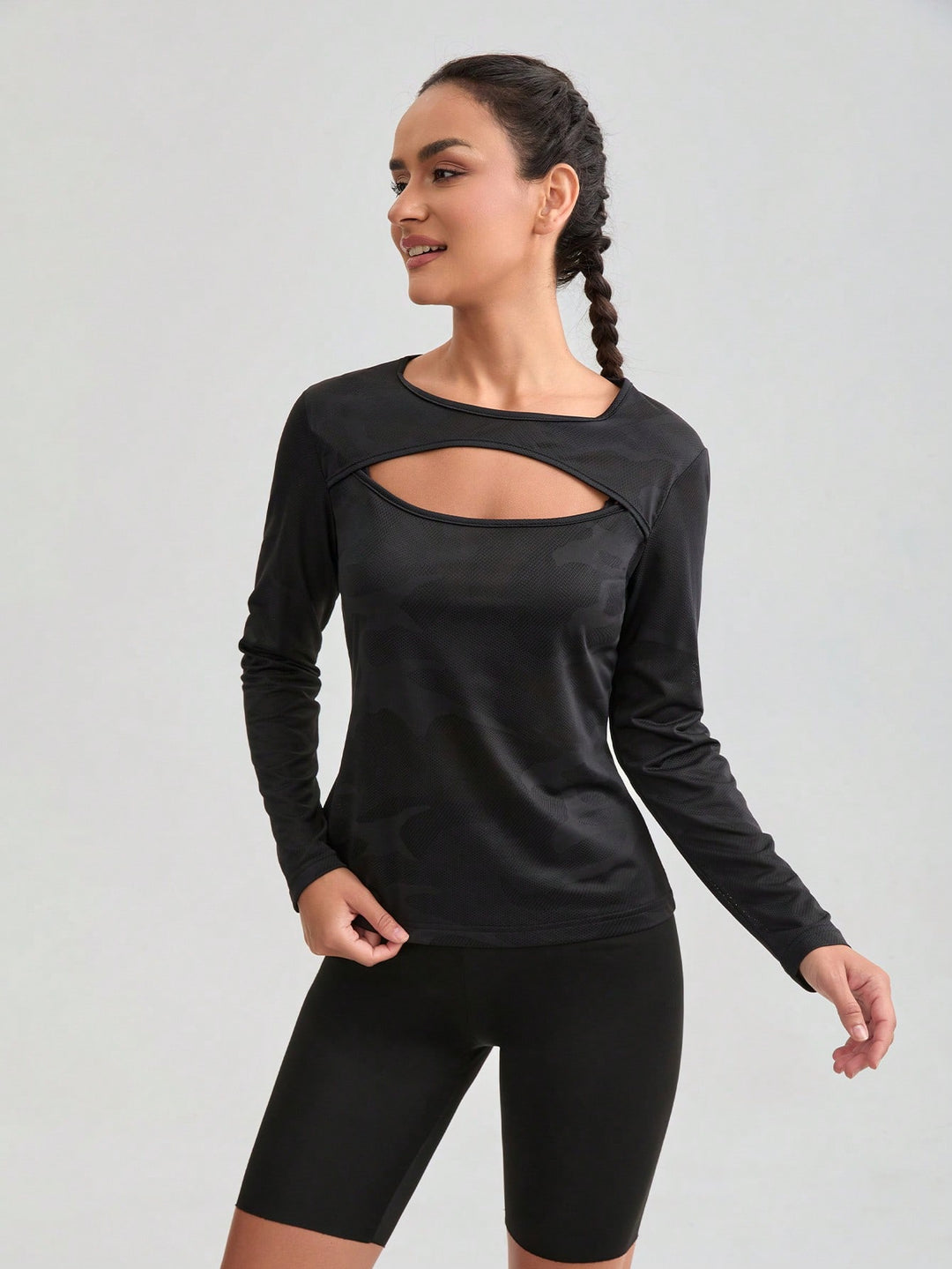 Tricou cu mâneci lungi SHEIN, negru
