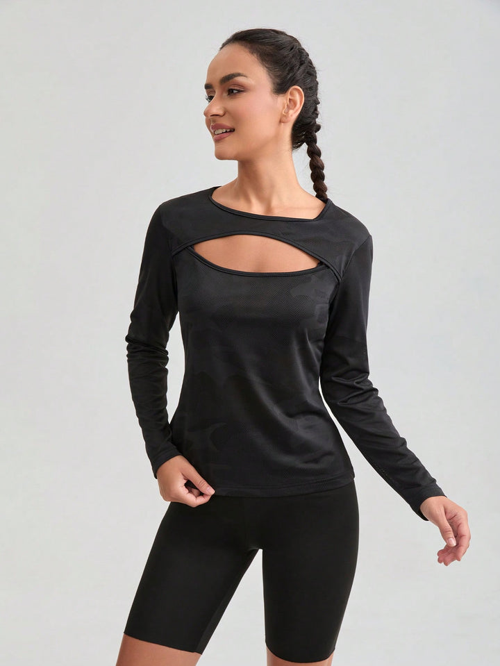 Tricou cu mâneci lungi SHEIN, negru