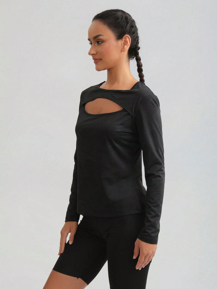 Tricou cu mâneci lungi SHEIN, negru