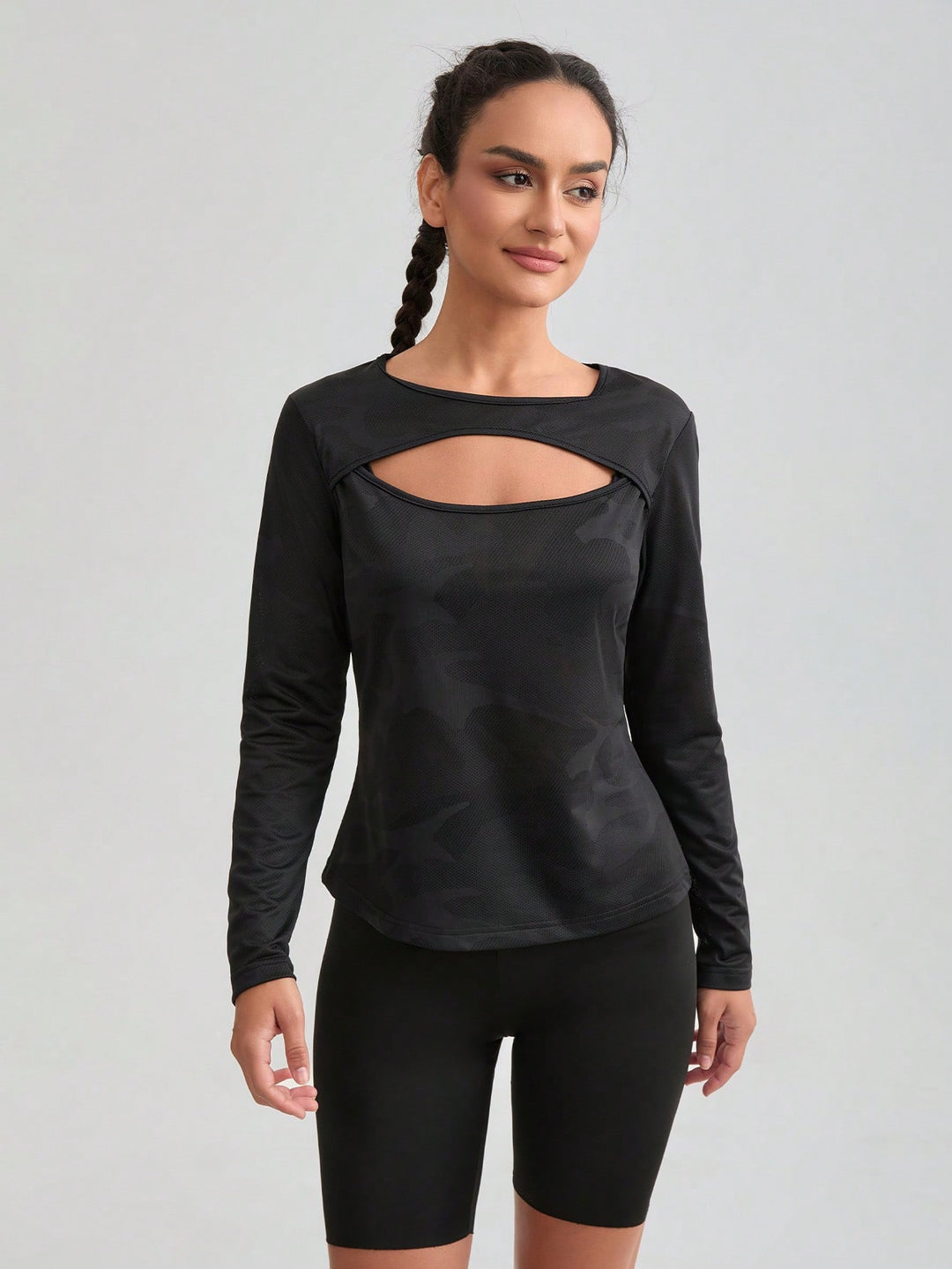 Tricou cu mâneci lungi SHEIN, negru
