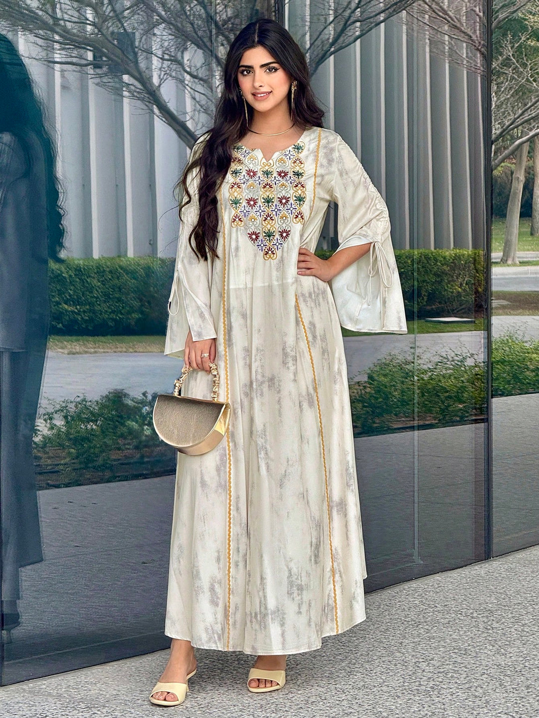 Set caftan și jalabiya SHEIN, kaki