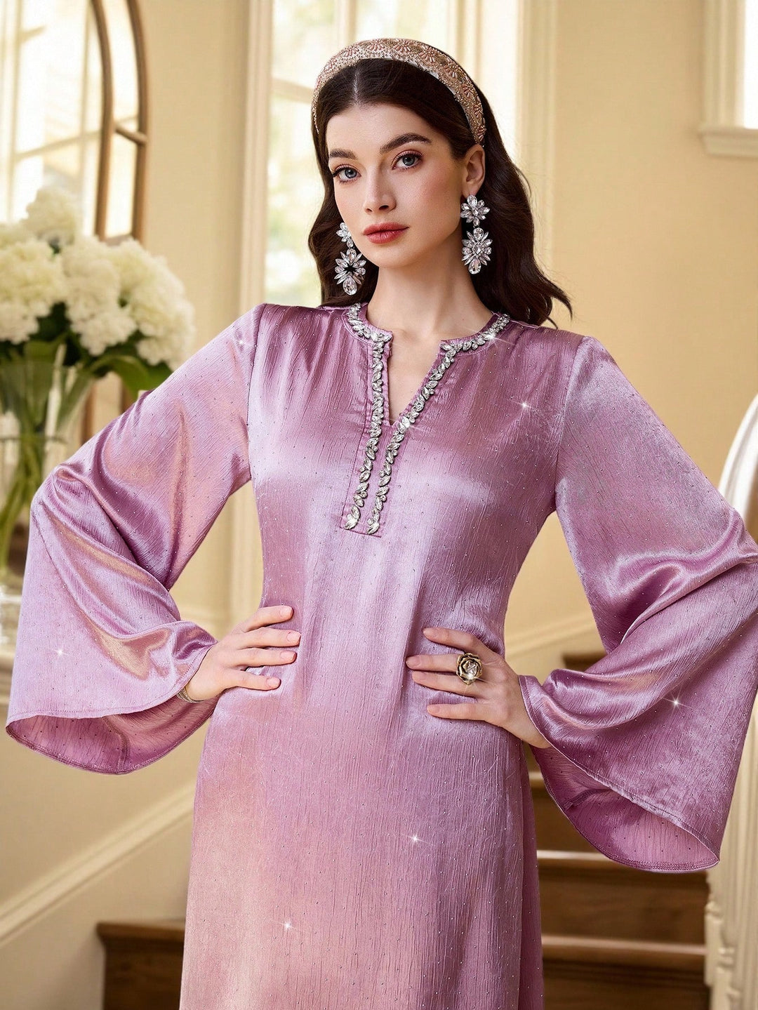 Set caftan și jalabiya SHEIN, roz