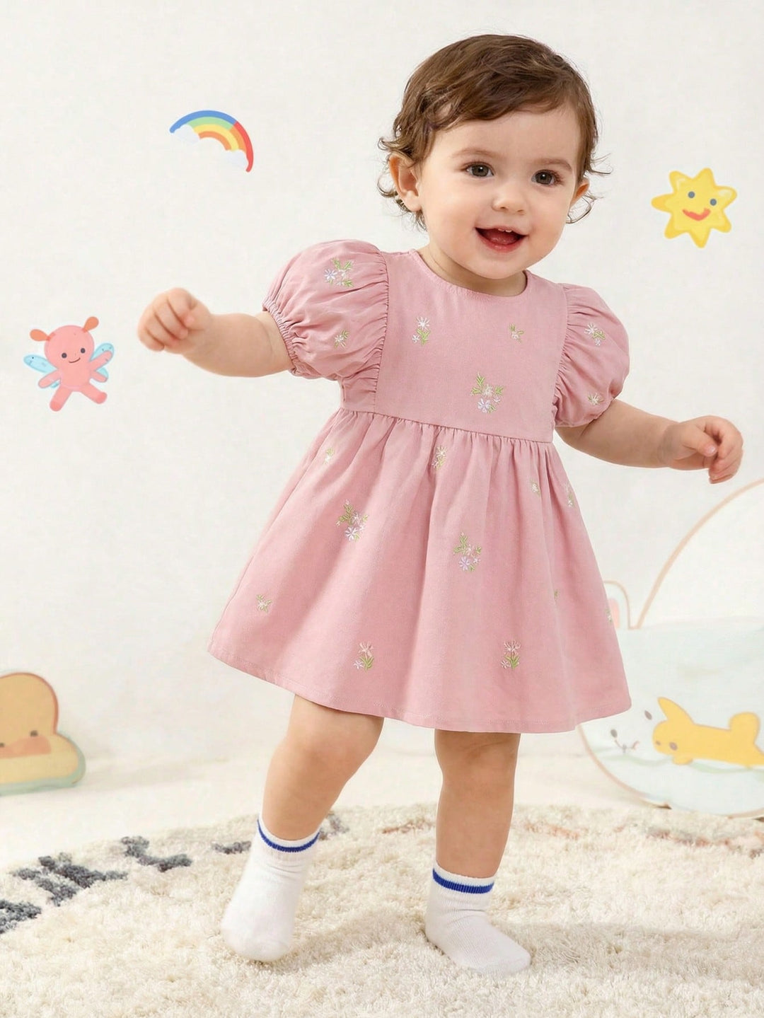 Rochie pentru copii din denim SHEIN, roz