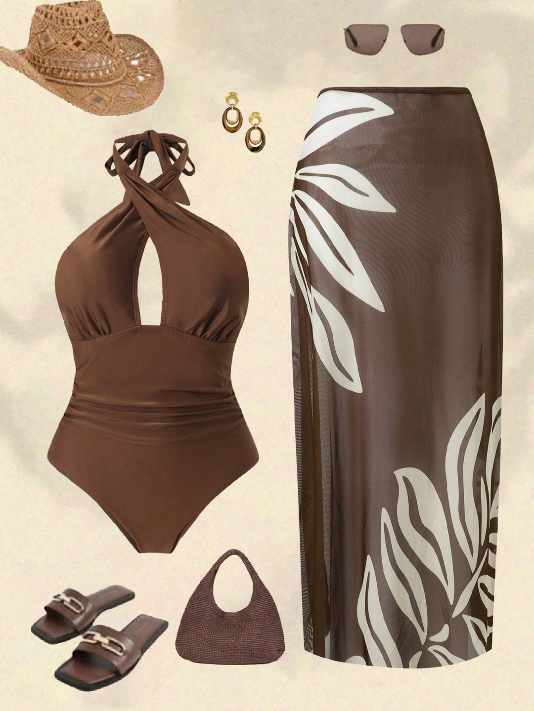 Costum de baie SHEIN, maro