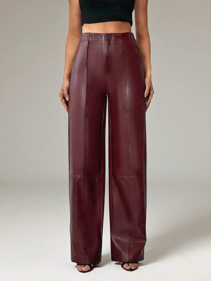 Pantaloni din imitație de piele SHEIN, vișiniu