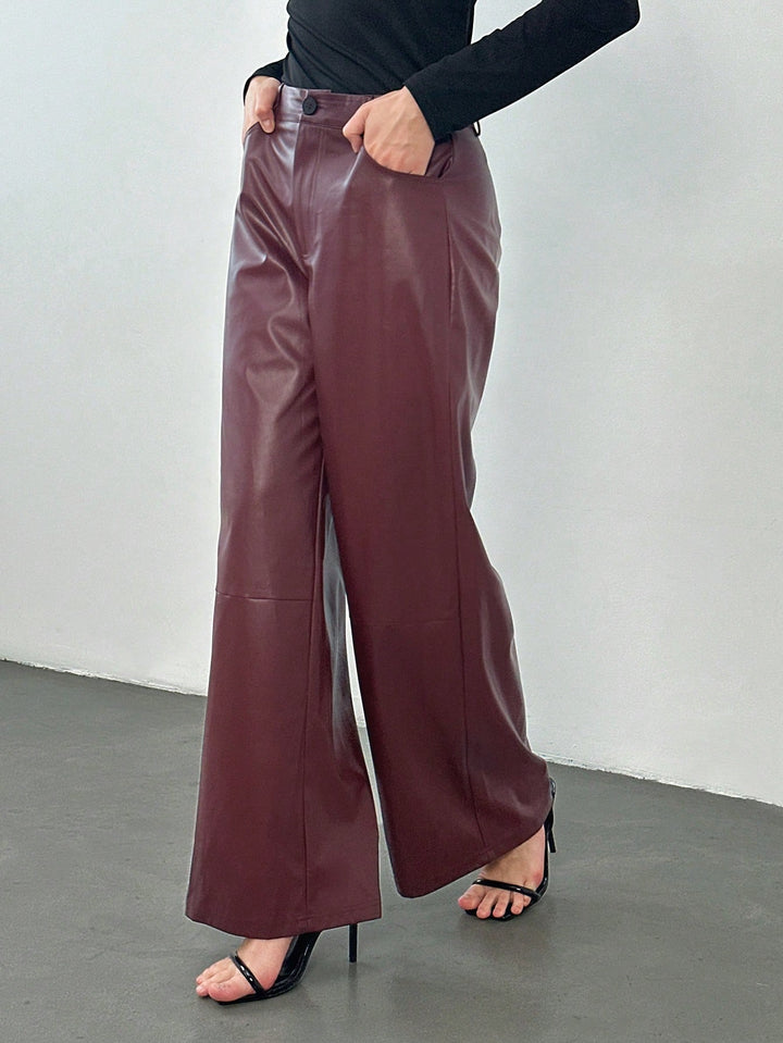 Pantaloni din imitație de piele SHEIN, vișiniu