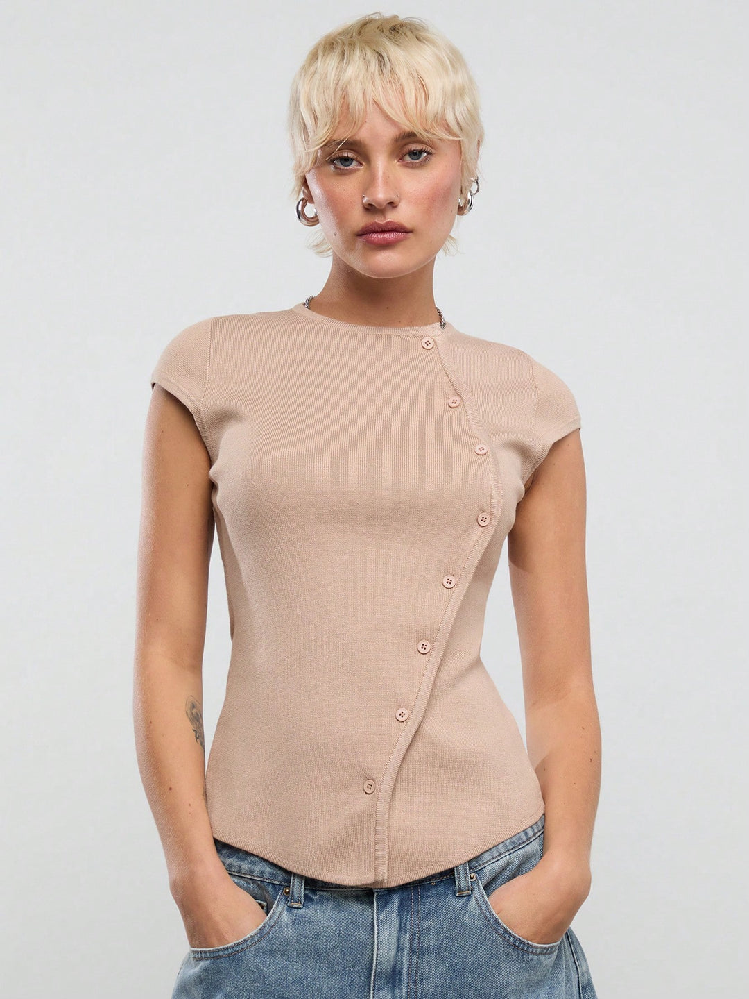 Top asimetric SHEIN, roz