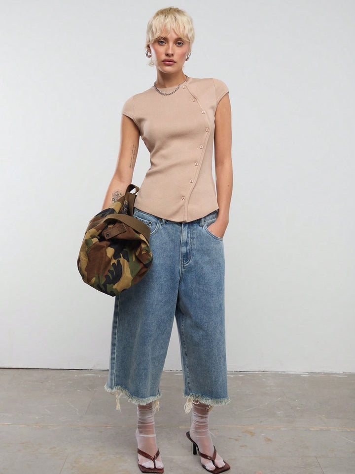 Top asimetric SHEIN, roz